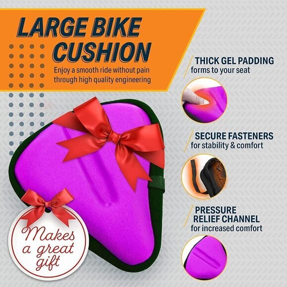 BIKEROO GEL CUSHIONED BICYCLE SEAT  WIDE BIKE SADDLE SEAT COVER - Picture 7 of 10
